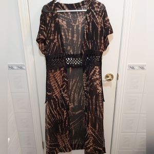 Brown and Black Unique Cardigan/Cover Up With Slits OS